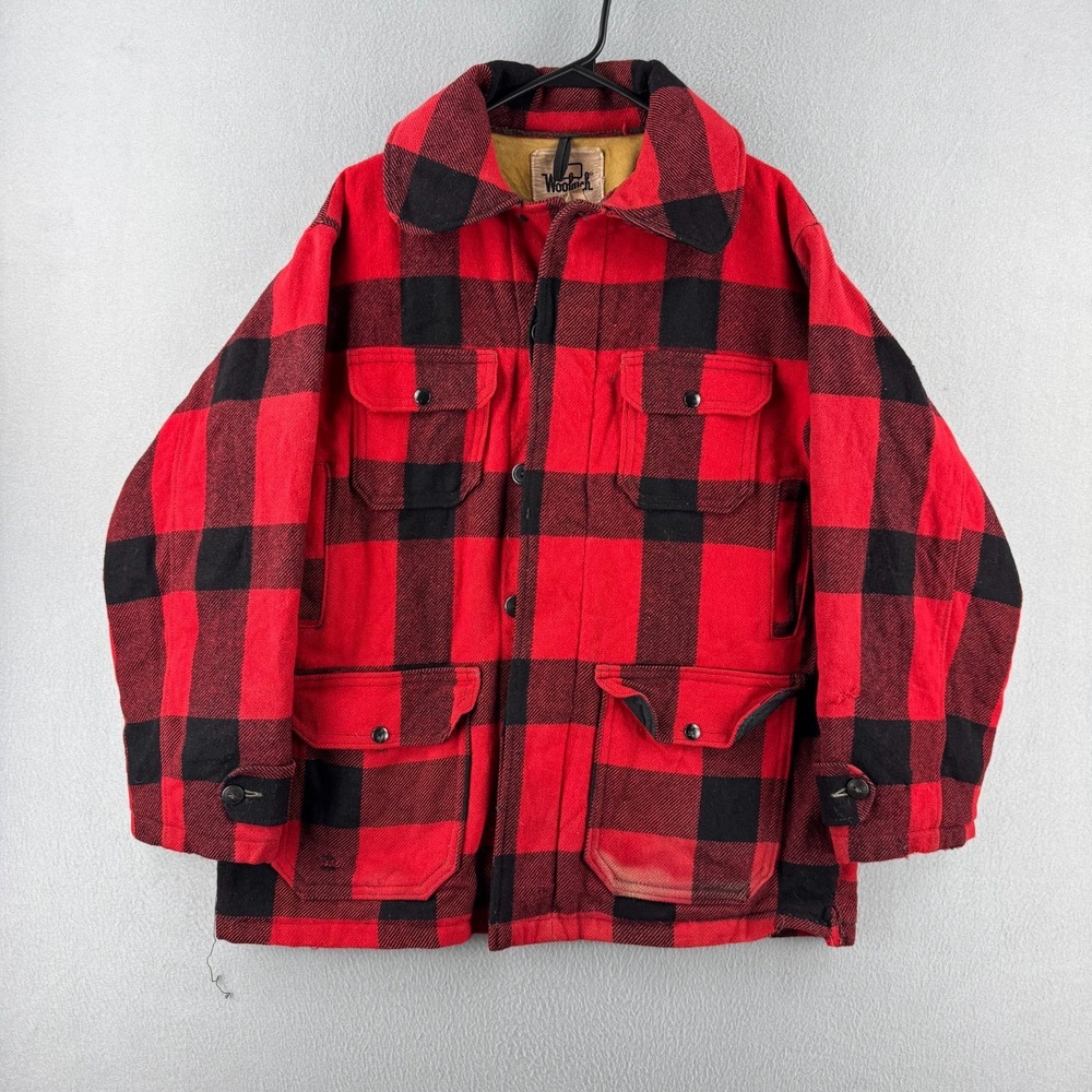 Woolrich‎ Jacket Mens 42 Red Plaid Wool Mackinaw 60s Hunting USA Soft Liner